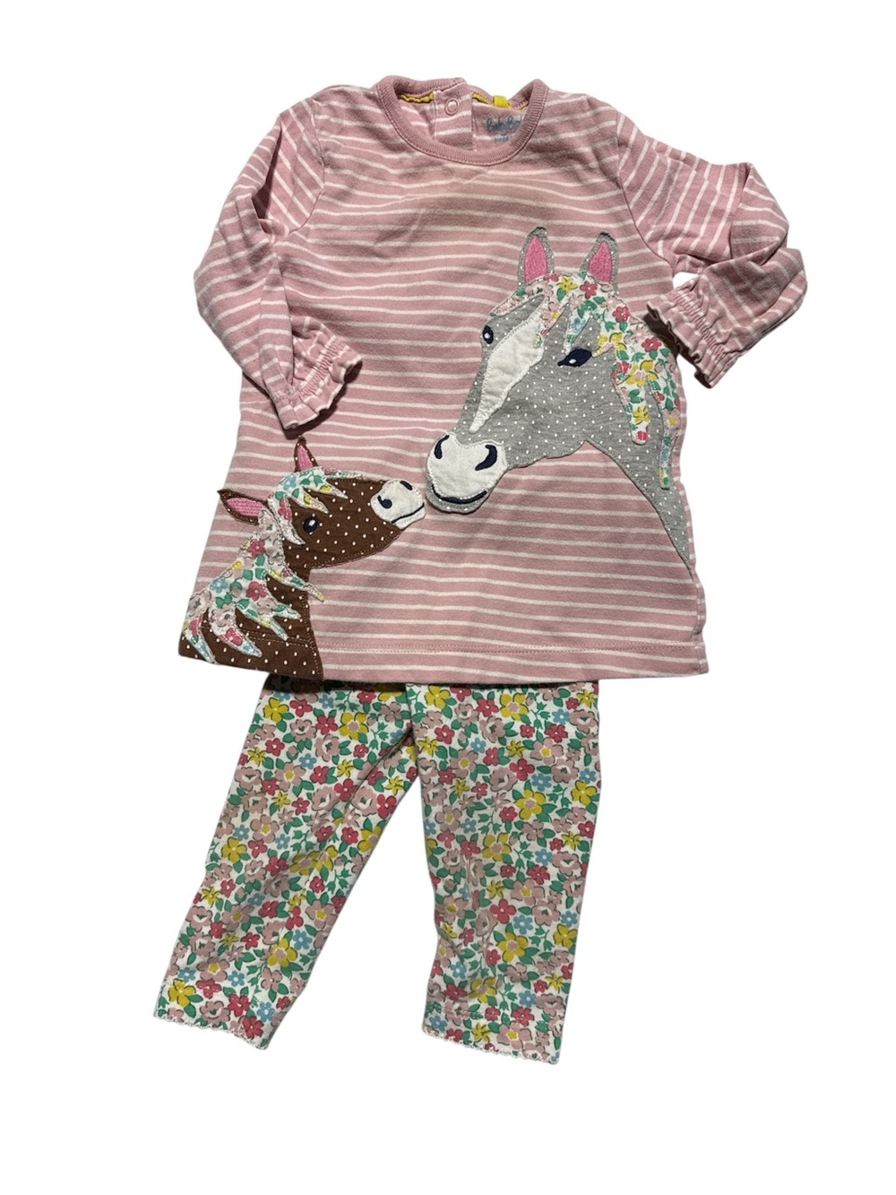 Baby Boden Horse Applique Stripe Tunic Top & Floral Leggings Set 6-9M